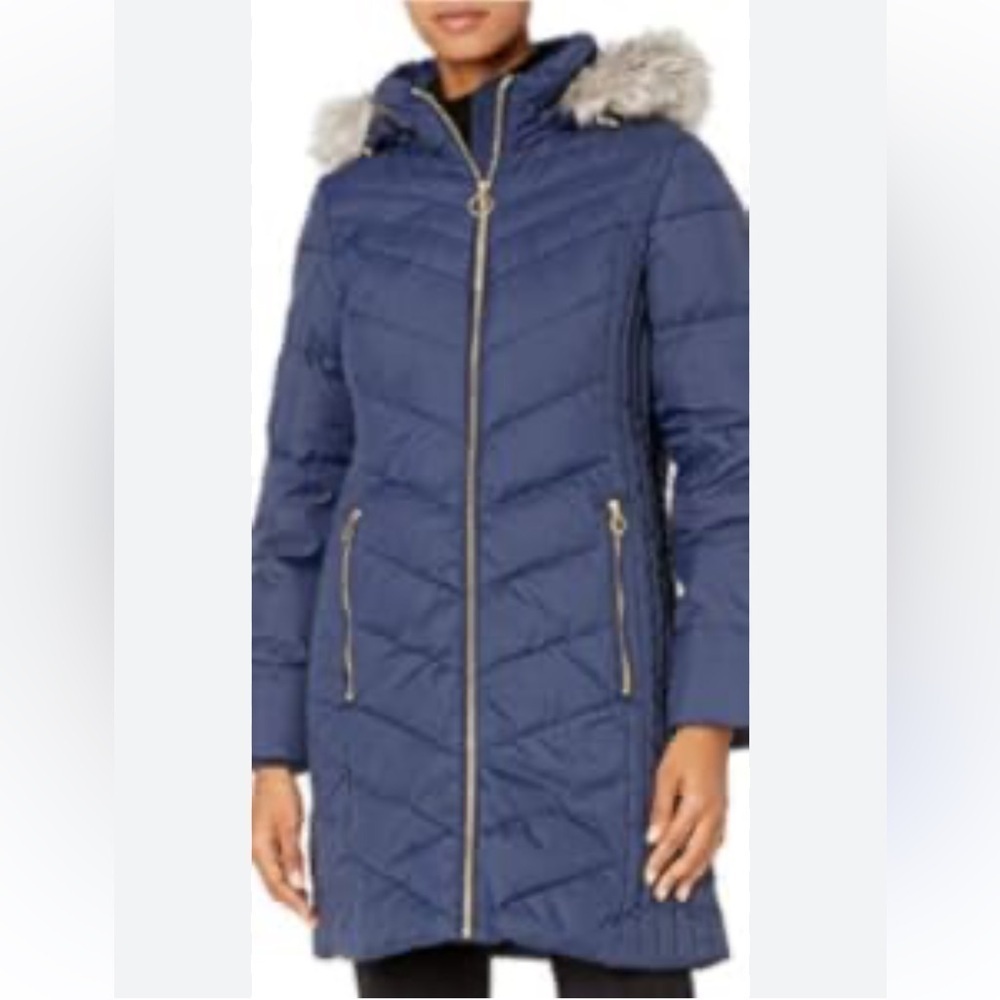 Anne Klein Winter Down Filled Classic Minimalist Puffer Jacket Coat Medium